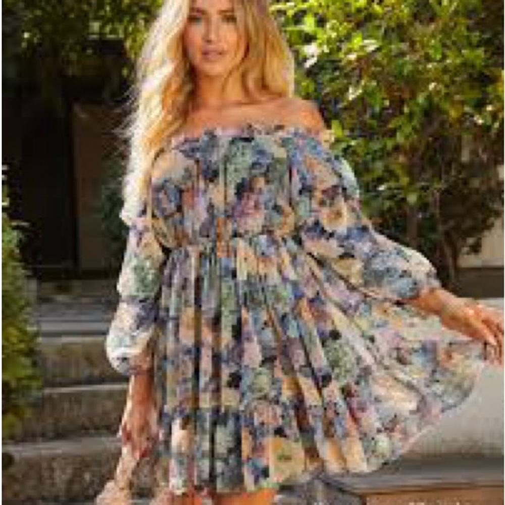 Floral Off-Shoulder Smock Dress in Multicolor